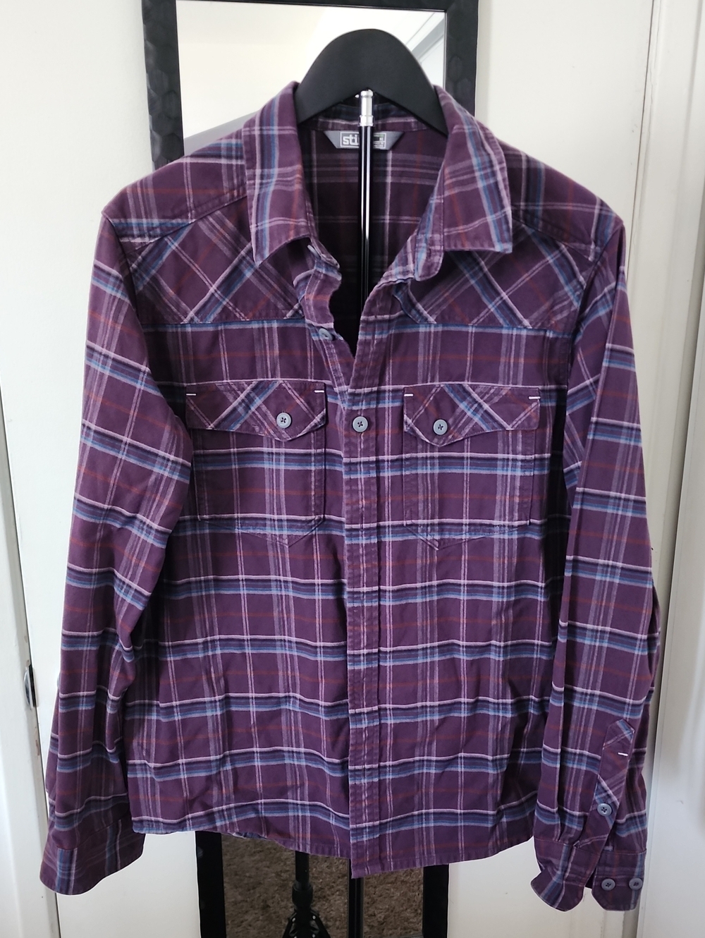 Stio Purple Plaid Button-Down Casual Shirt